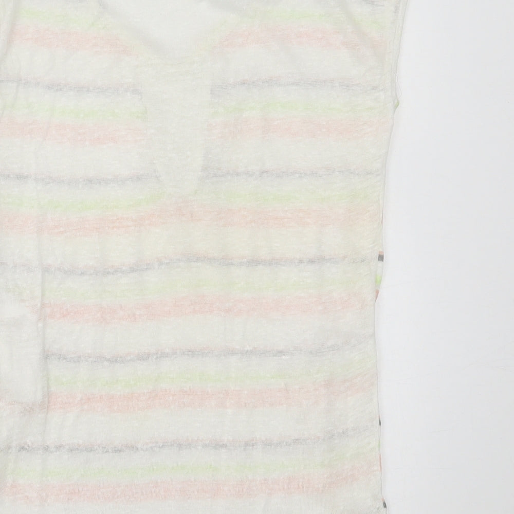 NAF NAF Womens Multicoloured Striped Linen Basic T-Shirt Size S Crew Neck