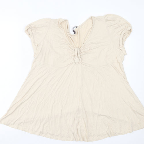 Evans Womens Beige  Viscose Basic T-Shirt Size 12 Scoop Neck