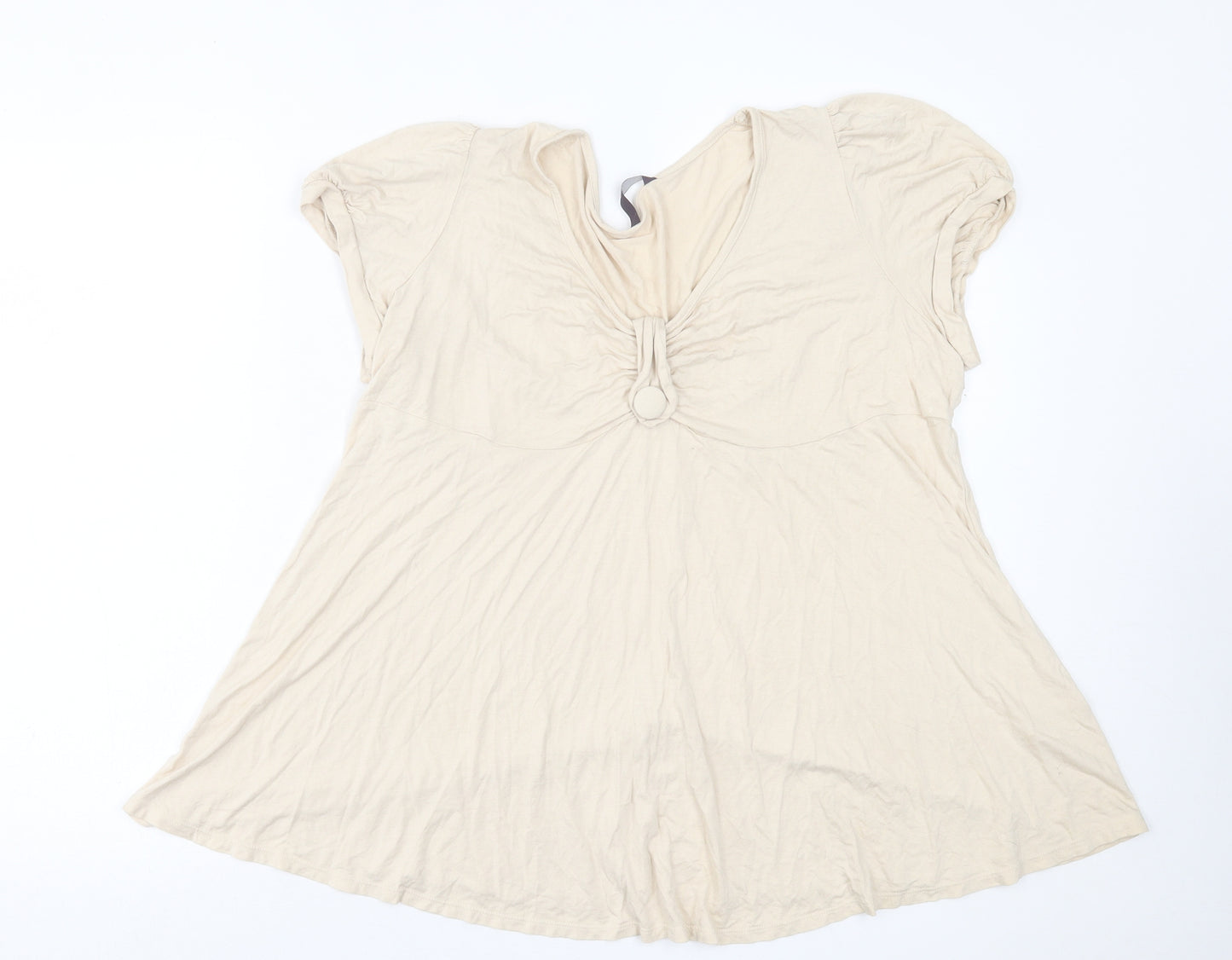 Evans Womens Beige  Viscose Basic T-Shirt Size 12 Scoop Neck