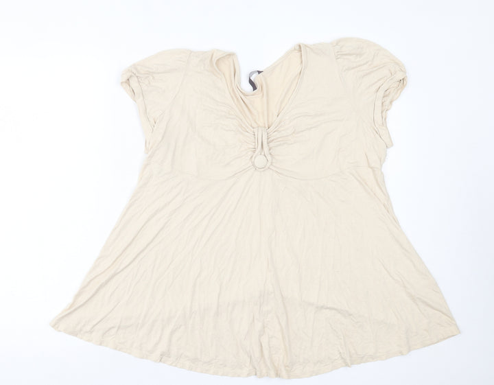 Evans Womens Beige  Viscose Basic T-Shirt Size 12 Scoop Neck