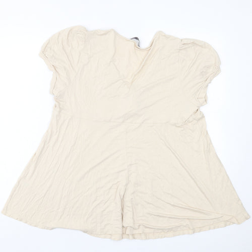 Evans Womens Beige  Viscose Basic T-Shirt Size 12 Scoop Neck