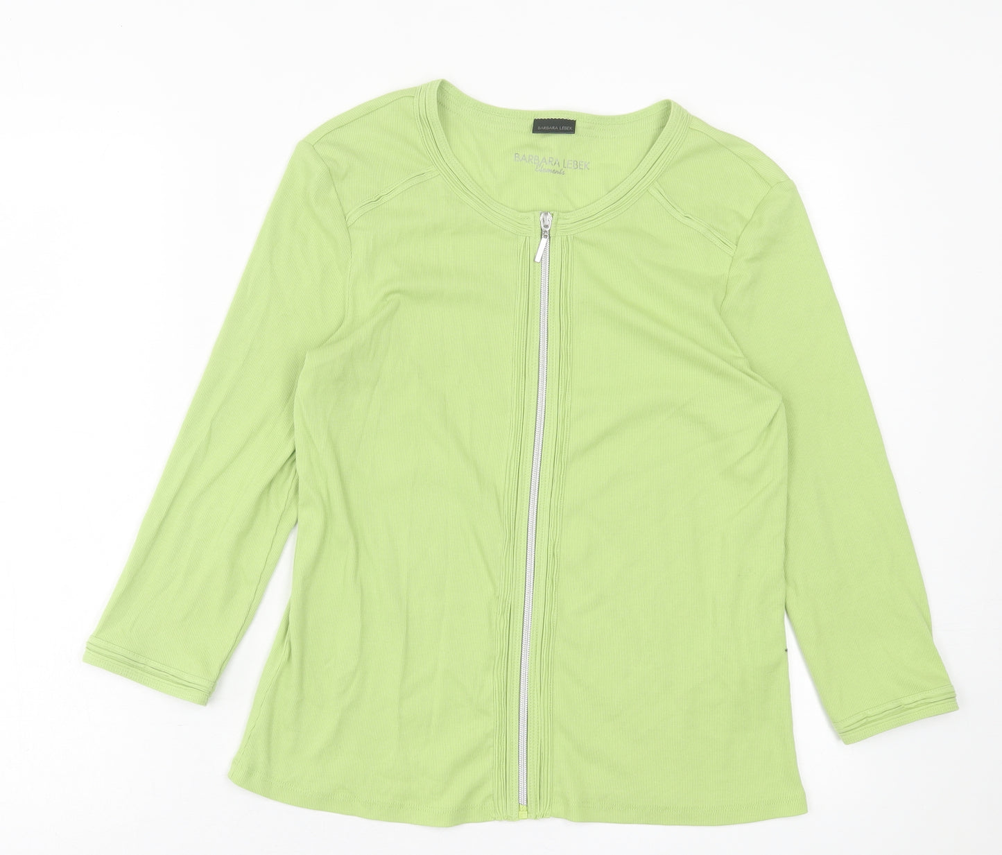 Barbara Lebek Womens Green Crew Neck  Cotton Cardigan Jumper Size 10