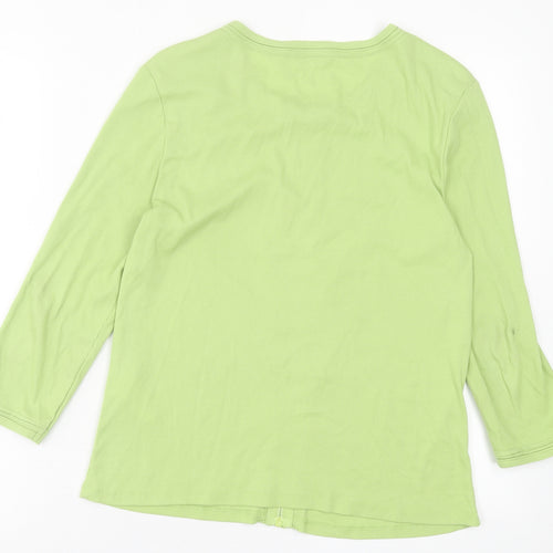 Barbara Lebek Womens Green Crew Neck  Cotton Cardigan Jumper Size 10