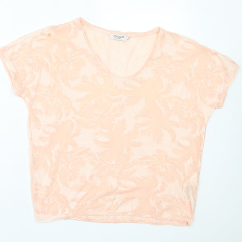 soaked Womens Orange Geometric Polyester Basic T-Shirt Size S V-Neck