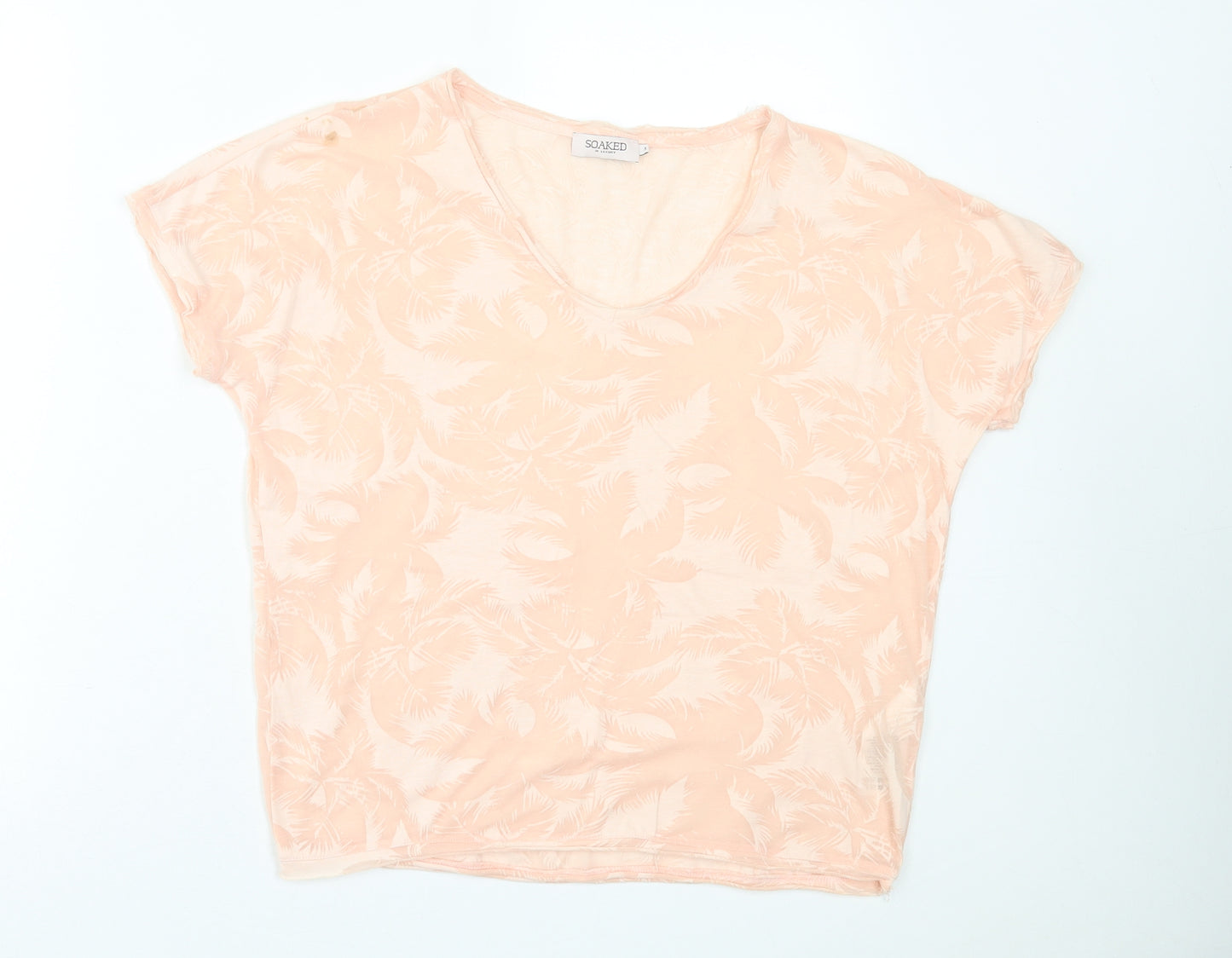 soaked Womens Orange Geometric Polyester Basic T-Shirt Size S V-Neck