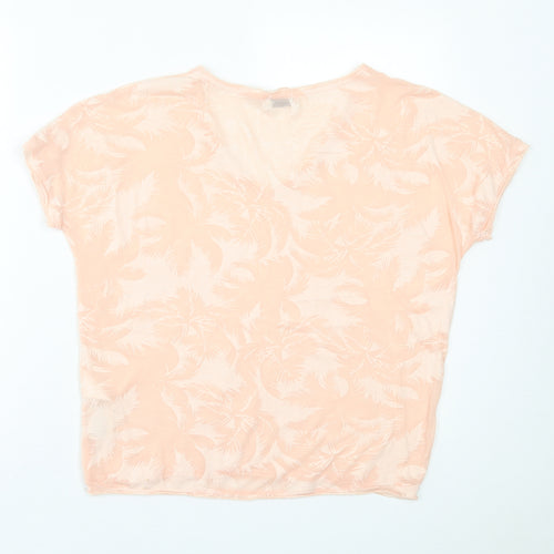 soaked Womens Orange Geometric Polyester Basic T-Shirt Size S V-Neck