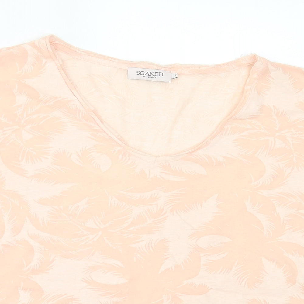 soaked Womens Orange Geometric Polyester Basic T-Shirt Size S V-Neck