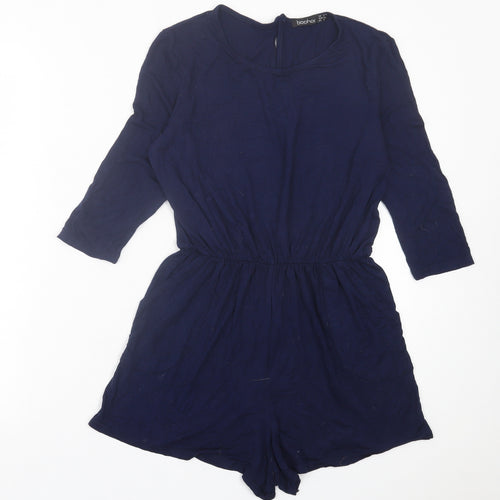 Boohoo Womens Blue  Viscose Playsuit One-Piece Size 8  Button
