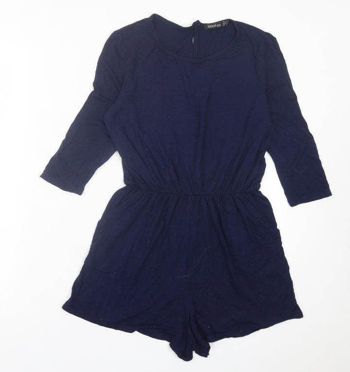 Boohoo Womens Blue Viscose Playsuit One-Piece Size 8 Button