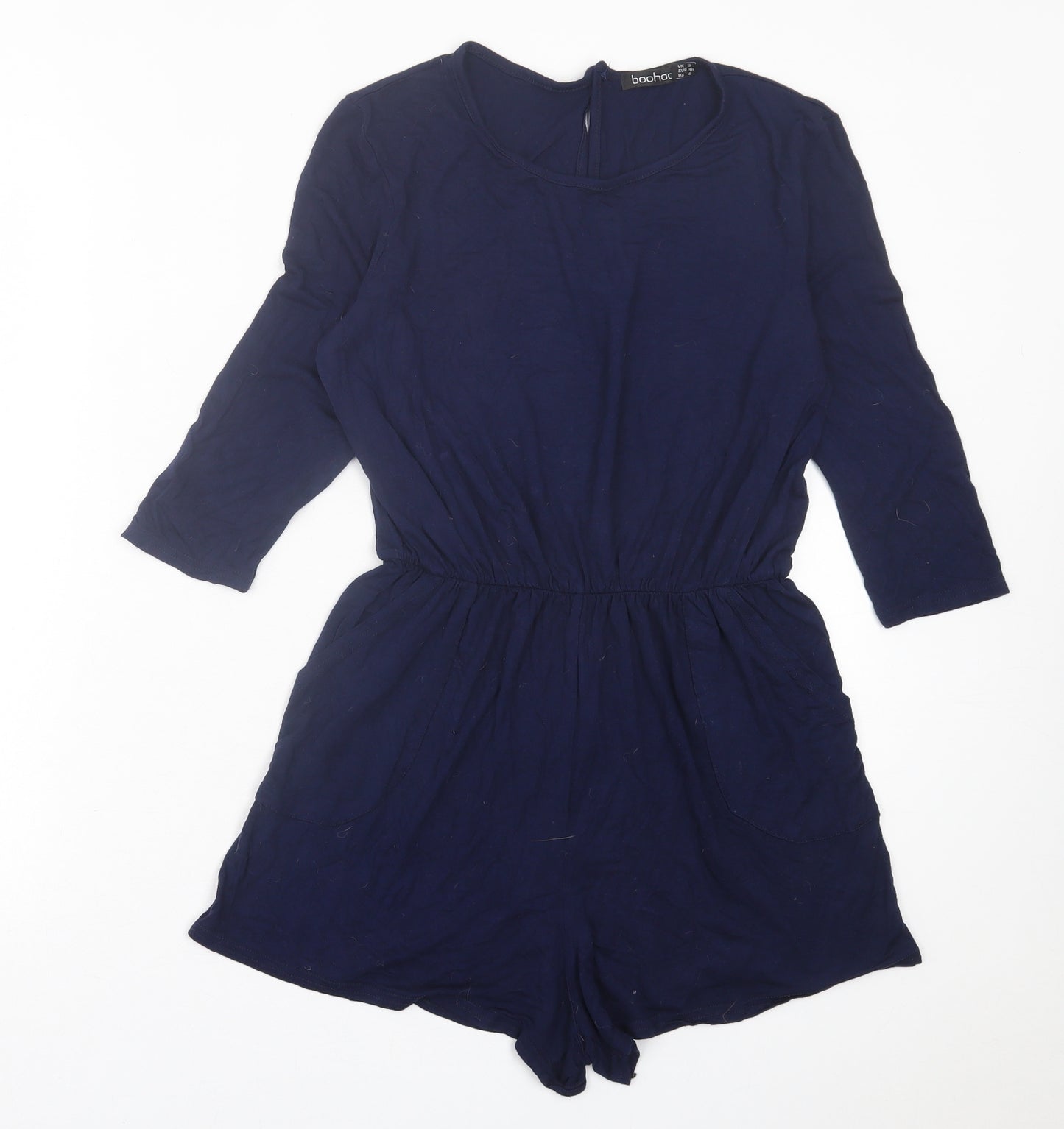 Boohoo Womens Blue  Viscose Playsuit One-Piece Size 8  Button