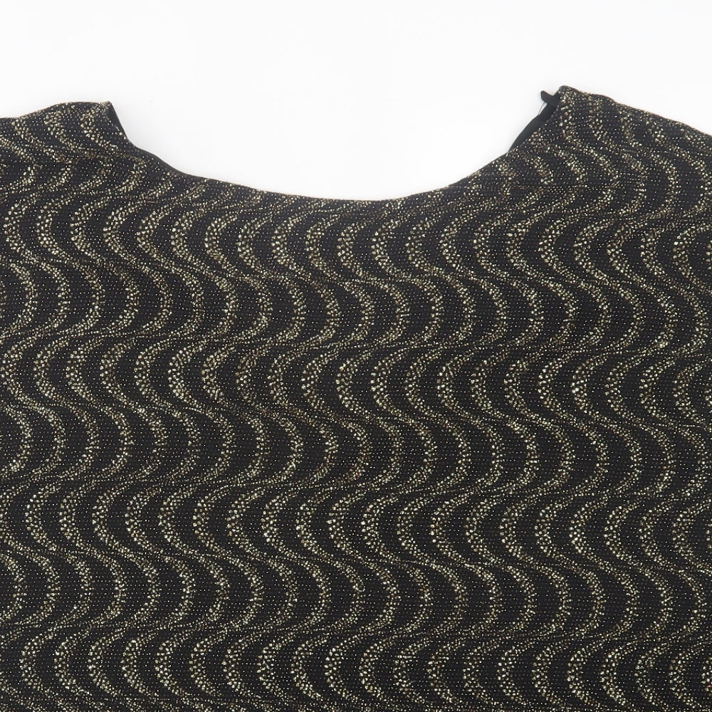 Belle Vere Womens Gold Geometric Polyester Basic T-Shirt Size 22 Crew Neck