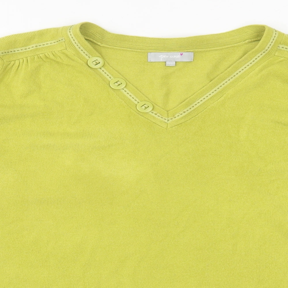Per Una Womens Green V-Neck  Acrylic Pullover Jumper Size 22