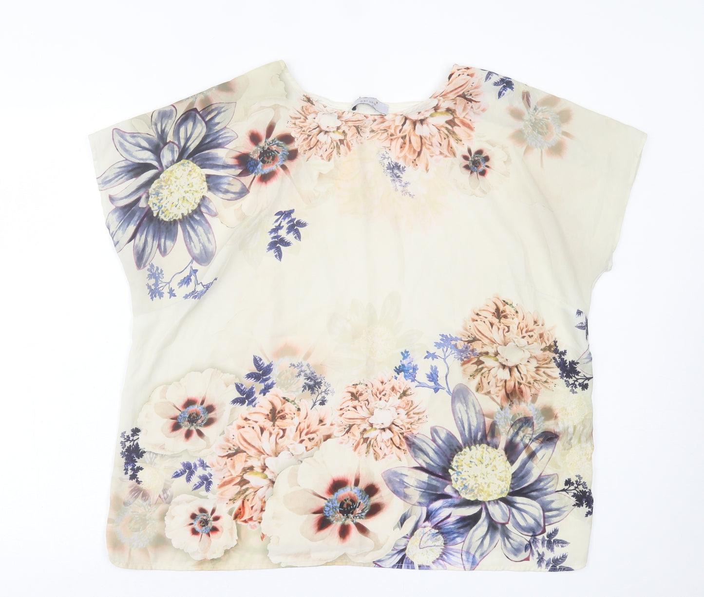 Per Una Womens Beige Floral Polyester Basic T-Shirt Size 18 Crew Neck