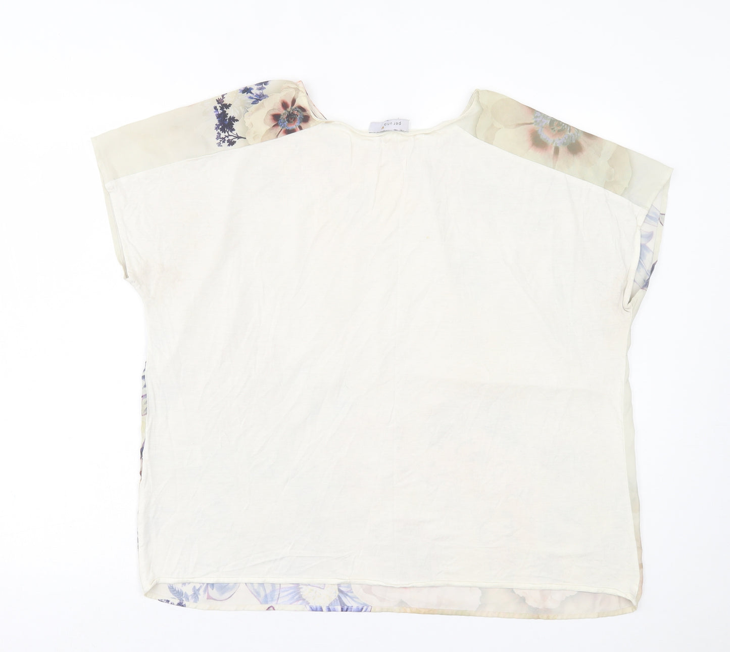 Per Una Womens Beige Floral Polyester Basic T-Shirt Size 18 Crew Neck