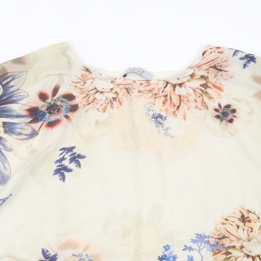 Per Una Womens Beige Floral Polyester Basic T-Shirt Size 18 Crew Neck
