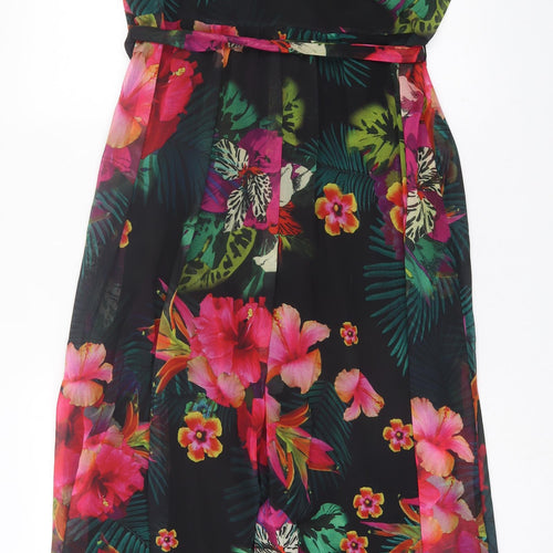 Wallis Womens Multicoloured Floral Polyester A-Line  Size 16  Crew Neck Button