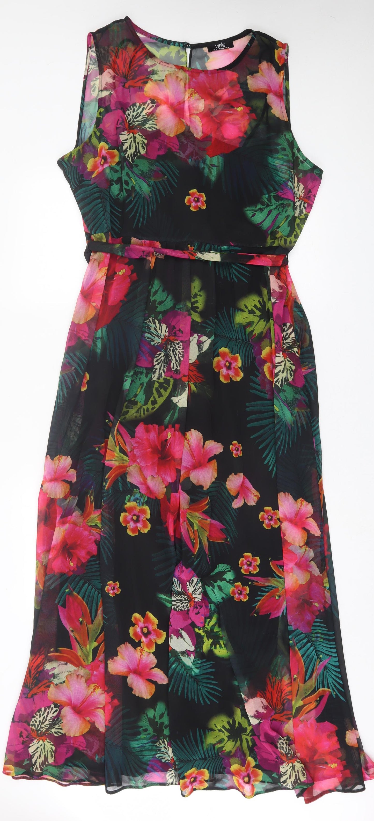 Wallis Womens Multicoloured Floral Polyester A-Line  Size 16  Crew Neck Button