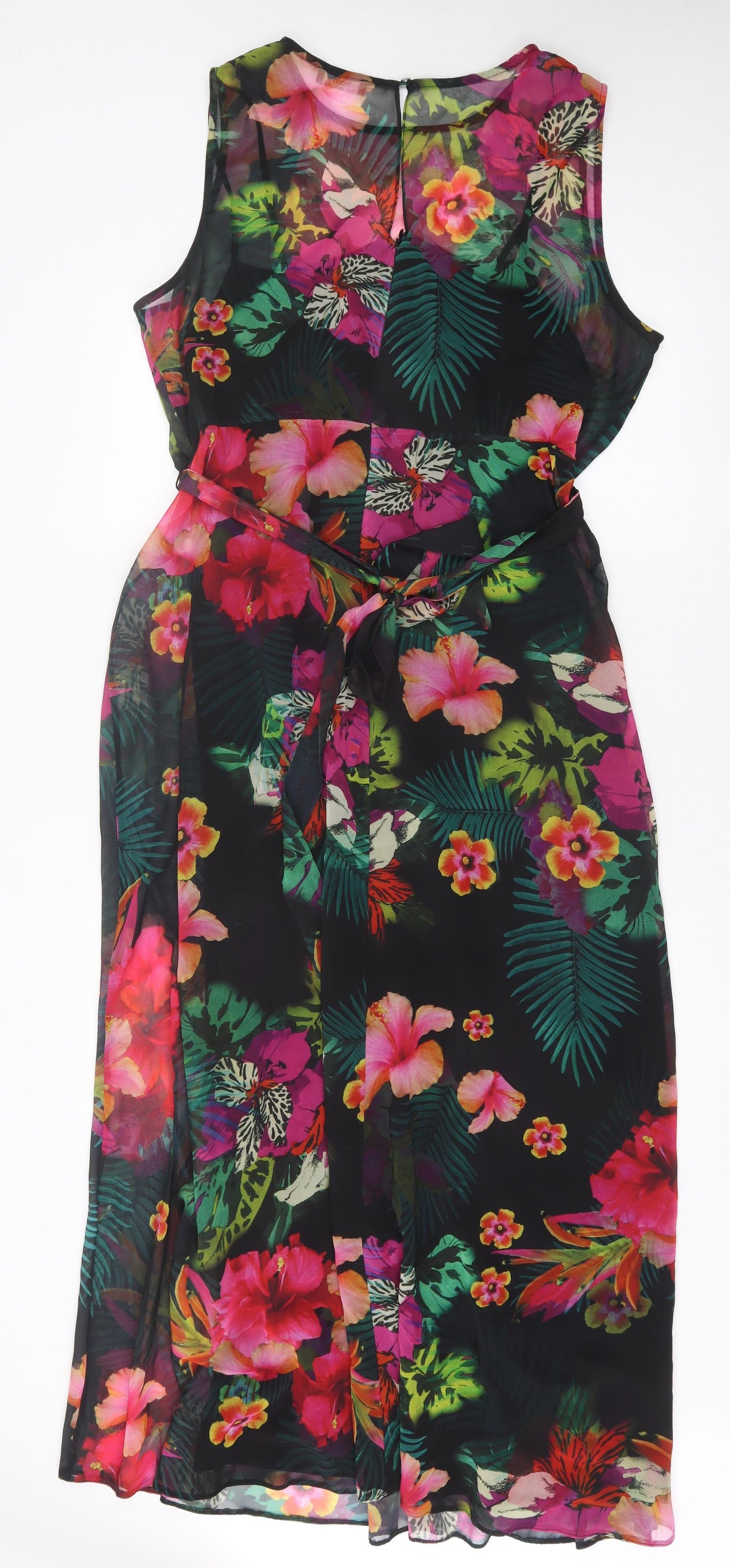 Wallis Womens Multicoloured Floral Polyester A-Line  Size 16  Crew Neck Button