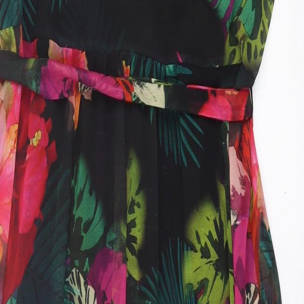 Wallis Womens Multicoloured Floral Polyester A-Line  Size 16  Crew Neck Button