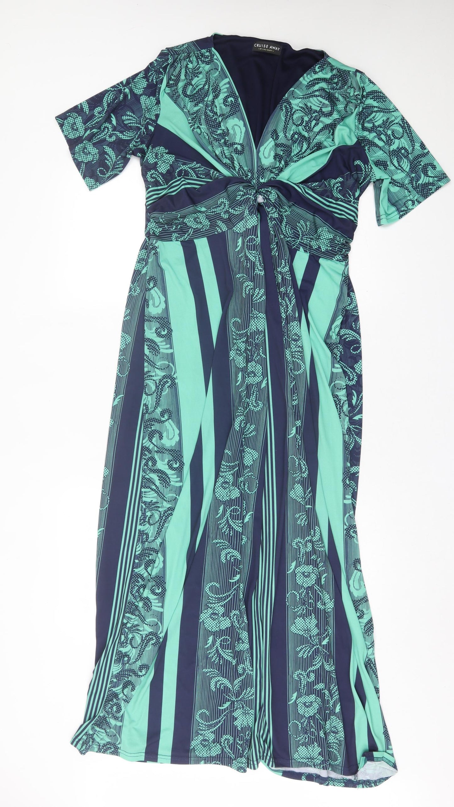 cruise away Womens Green Geometric Polyester A-Line  Size M  V-Neck Pullover