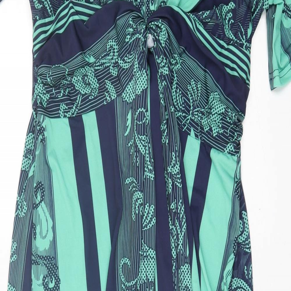 cruise away Womens Green Geometric Polyester A-Line  Size M  V-Neck Pullover