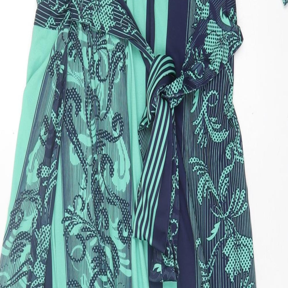 cruise away Womens Green Geometric Polyester A-Line  Size M  V-Neck Pullover