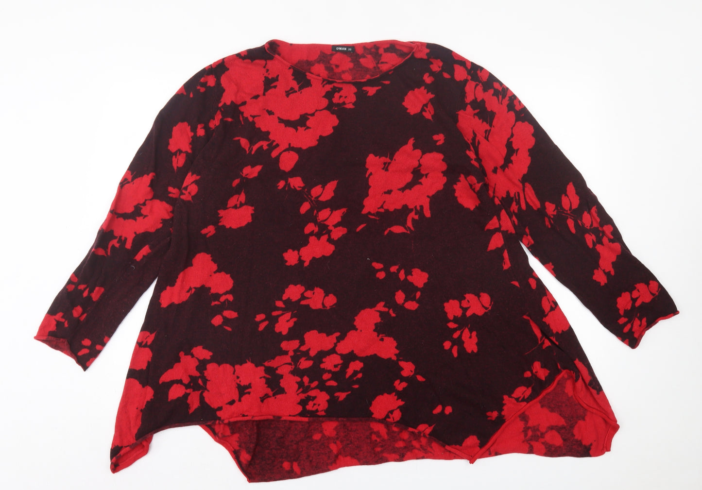 Roman Womens Red Crew Neck Floral Polyamide Pullover Jumper Size 20