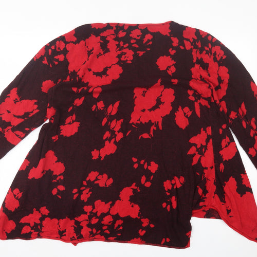 Roman Womens Red Crew Neck Floral Polyamide Pullover Jumper Size 20