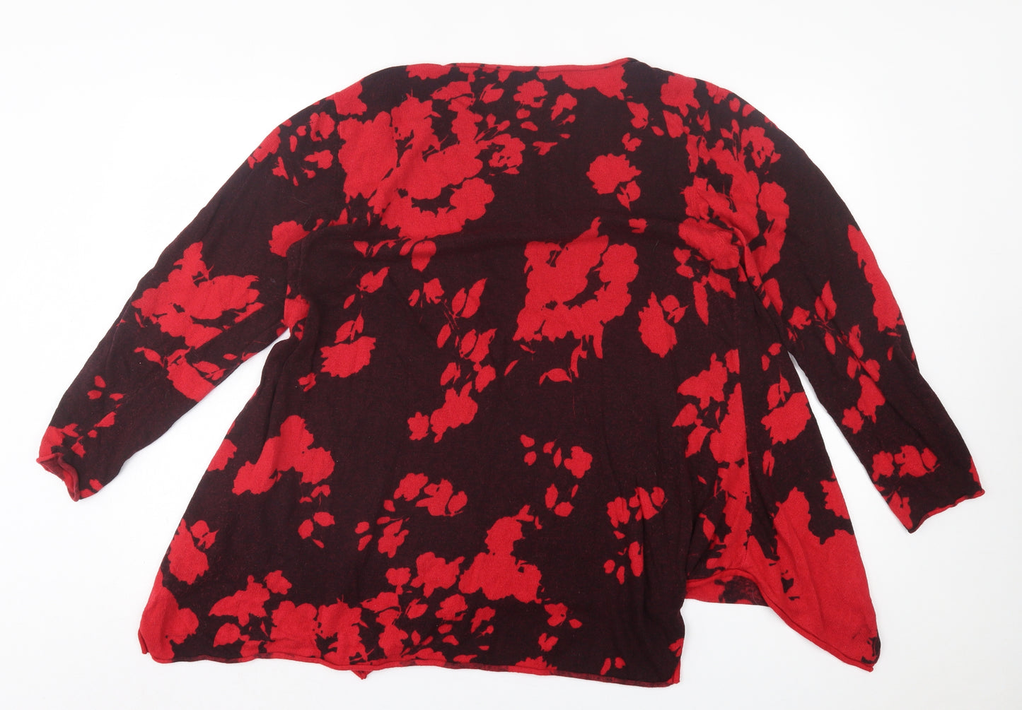 Roman Womens Red Crew Neck Floral Polyamide Pullover Jumper Size 20