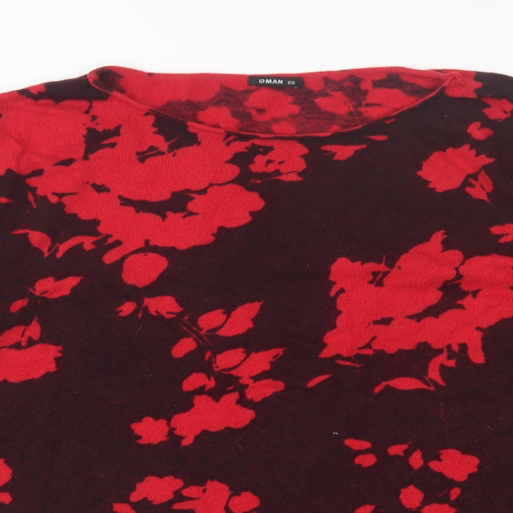 Roman Womens Red Crew Neck Floral Polyamide Pullover Jumper Size 20