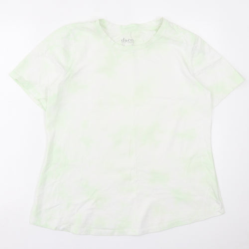 d&co Womens Green Geometric Polyester Basic T-Shirt Size L Crew Neck