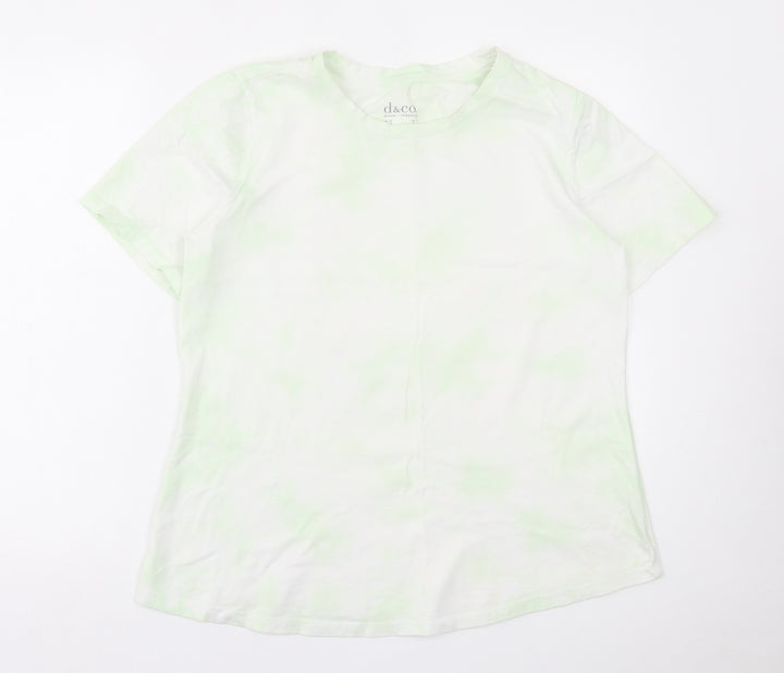 d&co Womens Green Geometric Polyester Basic T-Shirt Size L Crew Neck