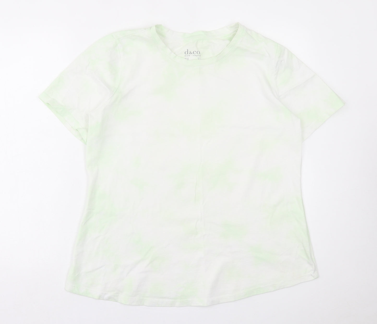 d&co Womens Green Geometric Polyester Basic T-Shirt Size L Crew Neck