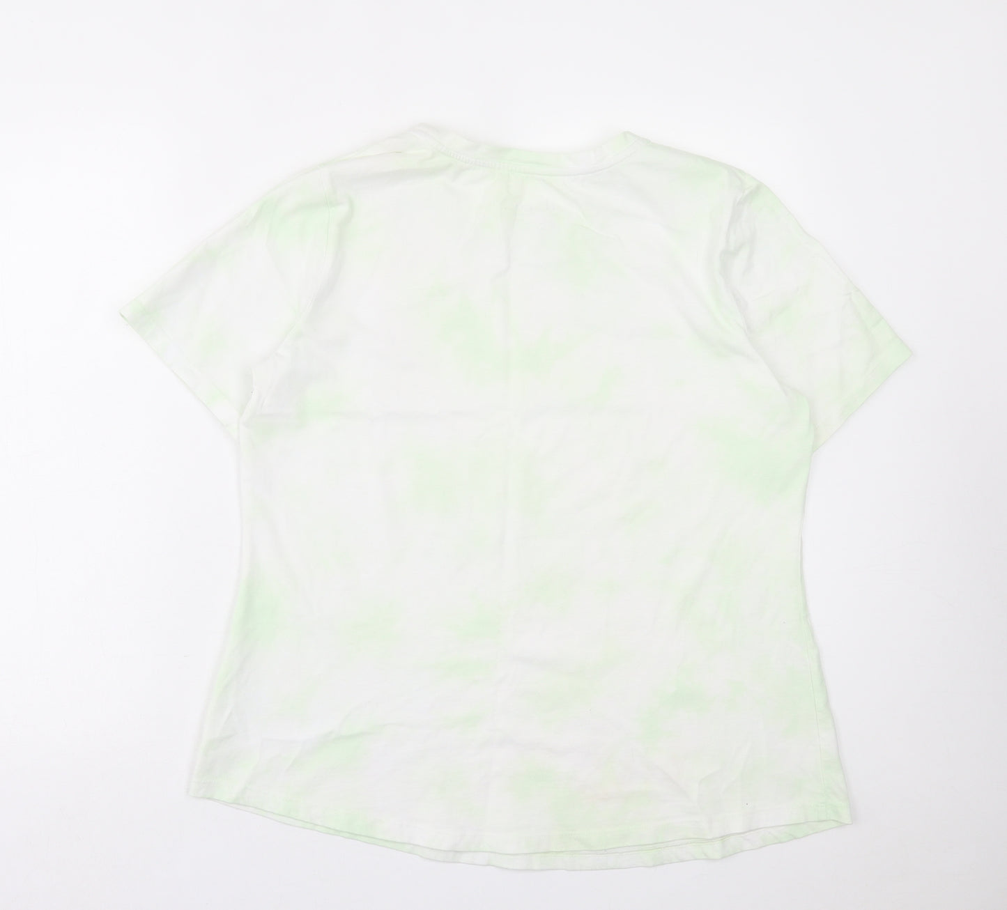 d&co Womens Green Geometric Polyester Basic T-Shirt Size L Crew Neck