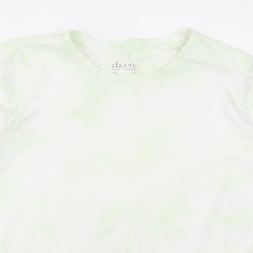 d&co Womens Green Geometric Polyester Basic T-Shirt Size L Crew Neck