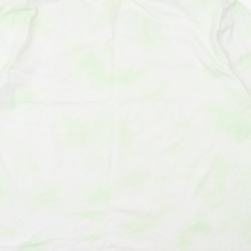 d&co Womens Green Geometric Polyester Basic T-Shirt Size L Crew Neck