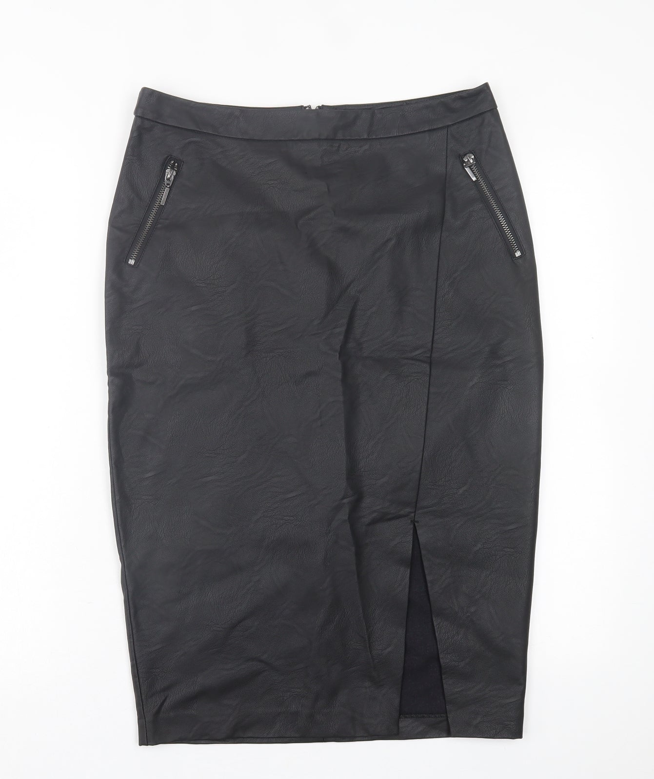 Coast Womens Black  Polyurethane Straight & Pencil Skirt Size 12   Zip
