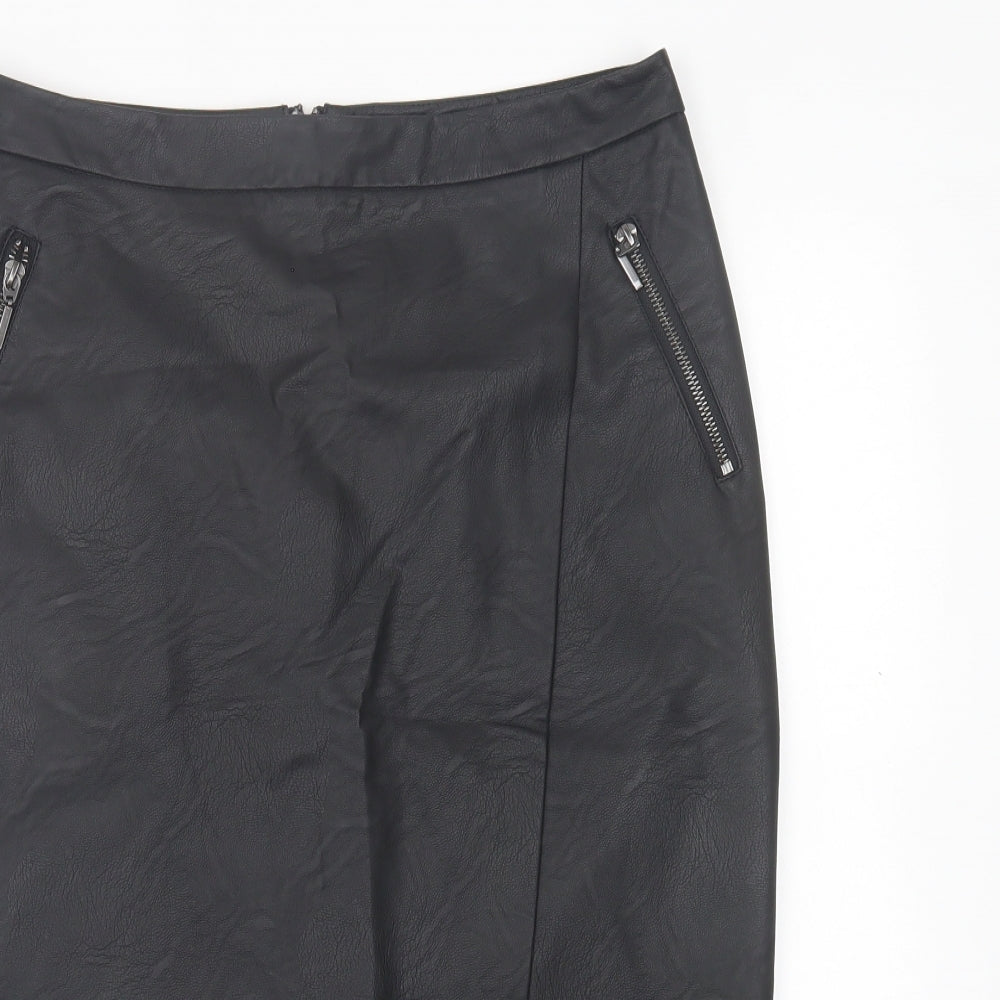 Coast Womens Black  Polyurethane Straight & Pencil Skirt Size 12   Zip