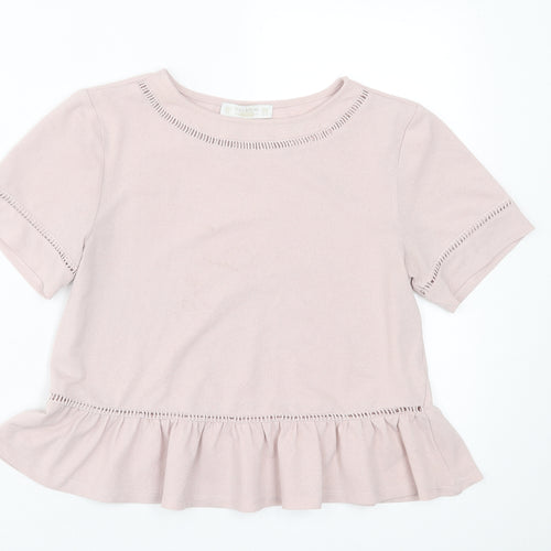 Pull&Bear Womens Pink  Polyester Basic T-Shirt Size M Crew Neck