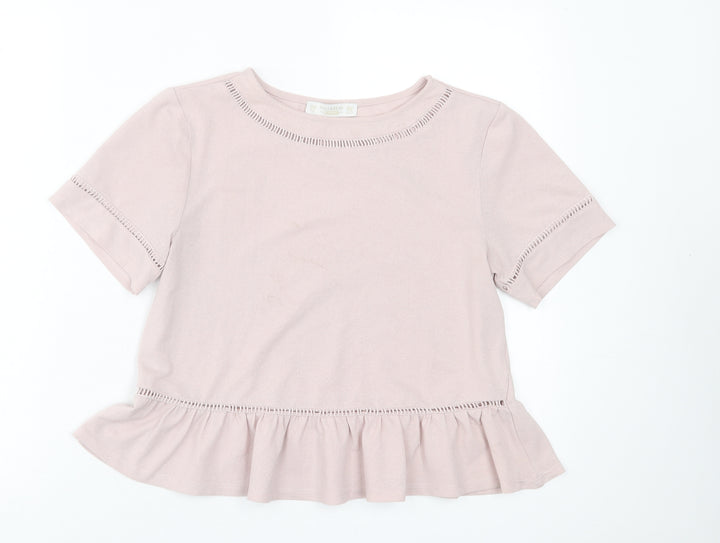 Pull&Bear Womens Pink  Polyester Basic T-Shirt Size M Crew Neck
