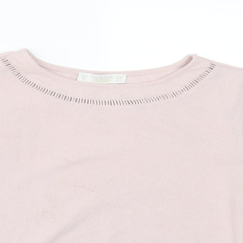 Pull&Bear Womens Pink  Polyester Basic T-Shirt Size M Crew Neck