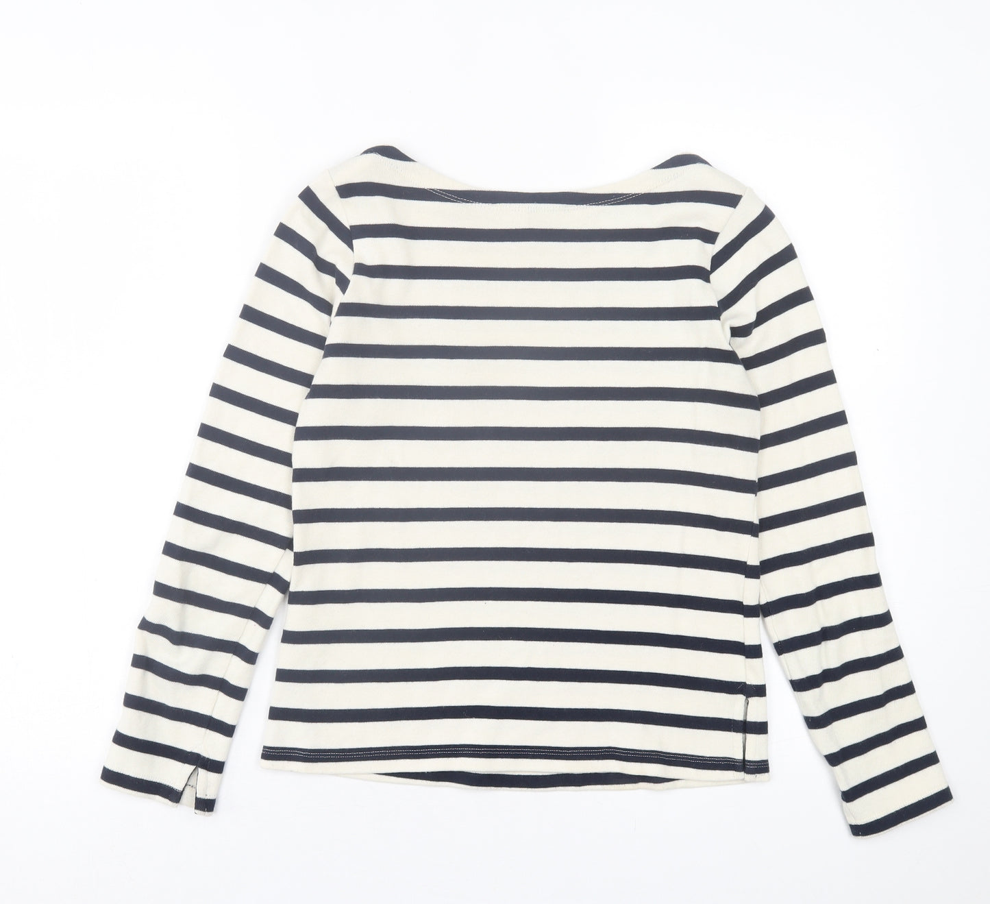 Laura Ashley Womens White Striped Cotton Basic T-Shirt Size 8 Boat Neck