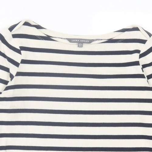Laura Ashley Womens White Striped Cotton Basic T-Shirt Size 8 Boat Neck