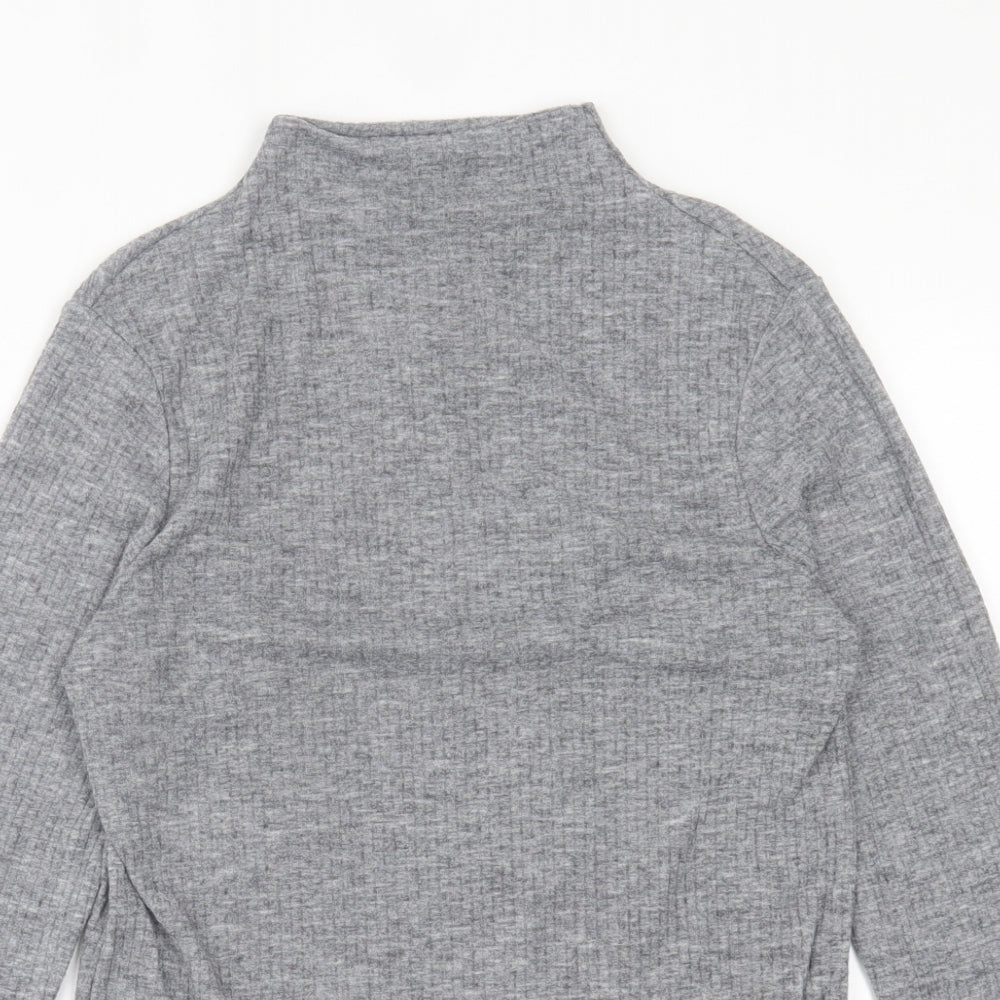 River Island Womens Grey  Polyester Basic T-Shirt Size 14 High Neck