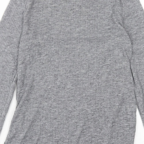 River Island Womens Grey  Polyester Basic T-Shirt Size 14 High Neck