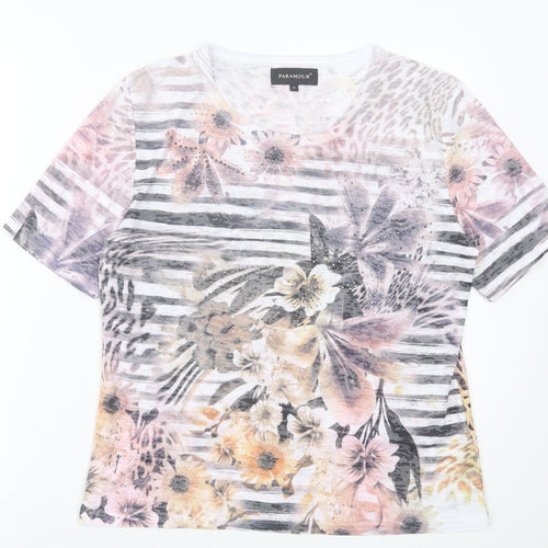 Paramour Womens Multicoloured Geometric Polyester Basic T-Shirt Size M Crew Neck