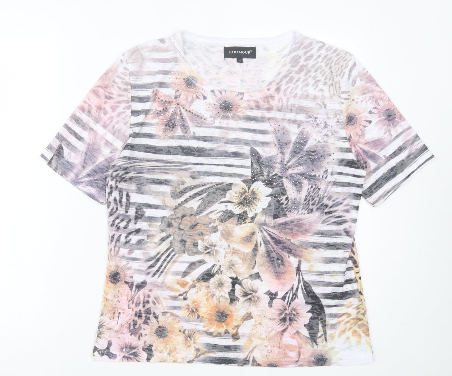 Paramour Womens Multicoloured Geometric Polyester Basic T-Shirt Size M Crew Neck