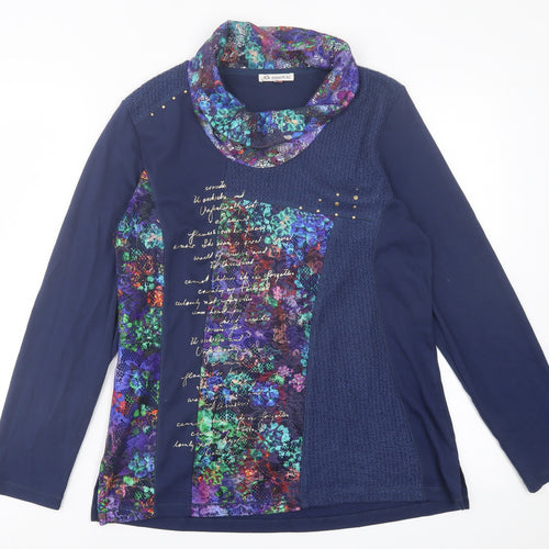Bagoraz Womens Blue Geometric Polyester Basic T-Shirt Size L High Neck