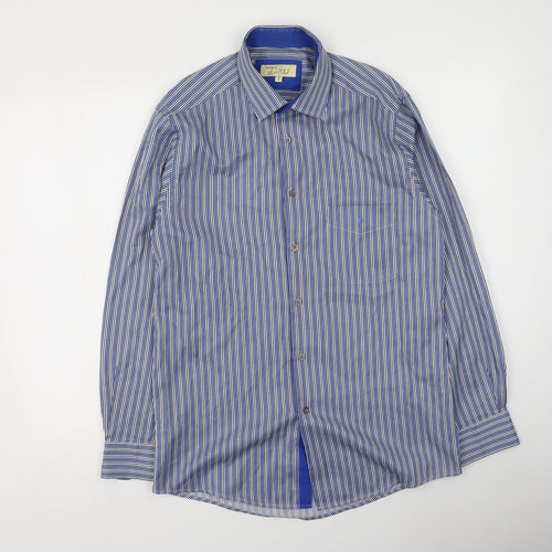 Daniel Grahame  Mens Blue Striped Polyester  Button-Up Size M Collared