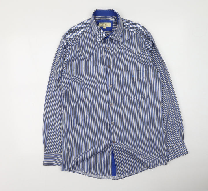 Daniel Grahame Mens Blue Striped Polyester Button-Up Size M Collared